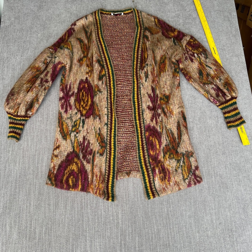 Cristina Gavioli Cardigan Sweater Womens 8 Multi Floral Mohair Wool Blend Warm